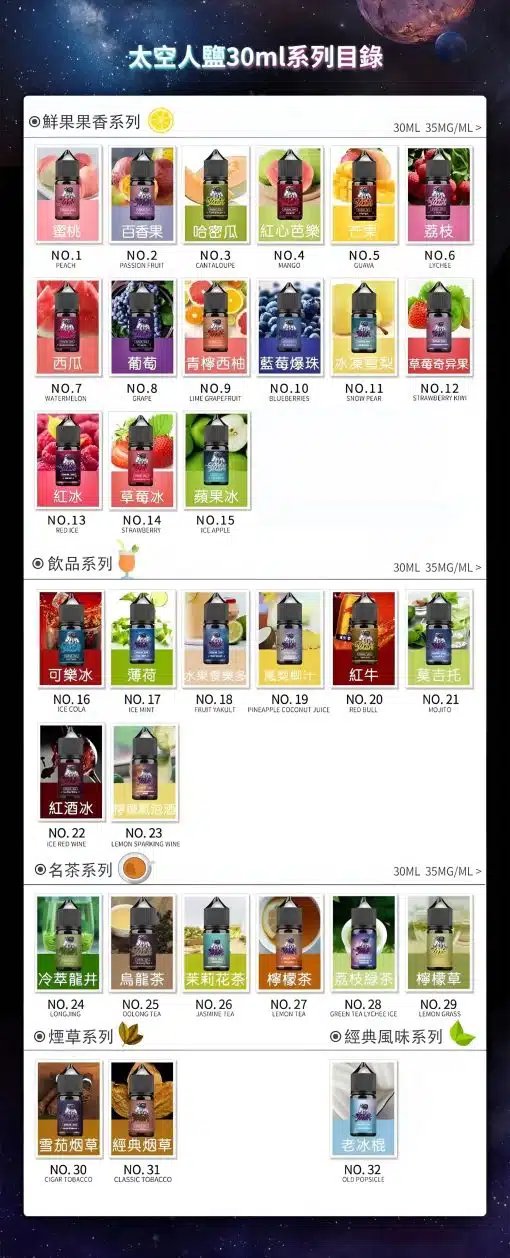 SPACEMAN 太空人煙油30ml全系列口味展示圖